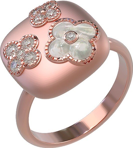 Кольцо из розового золота c бриллиантами и перламутром