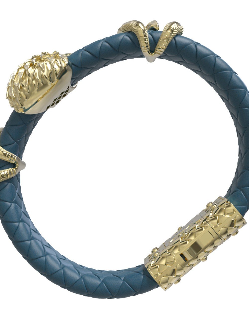 Браслет из лимонного золота c бриллиантами и кожаным шнурком