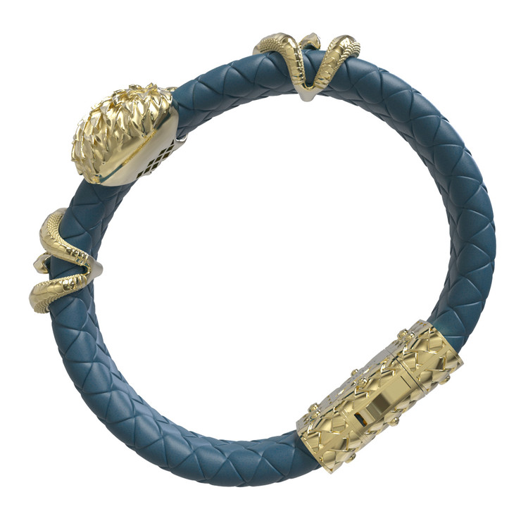 Браслет из лимонного золота 585 пробы c бриллиантами и кожаным шнурком