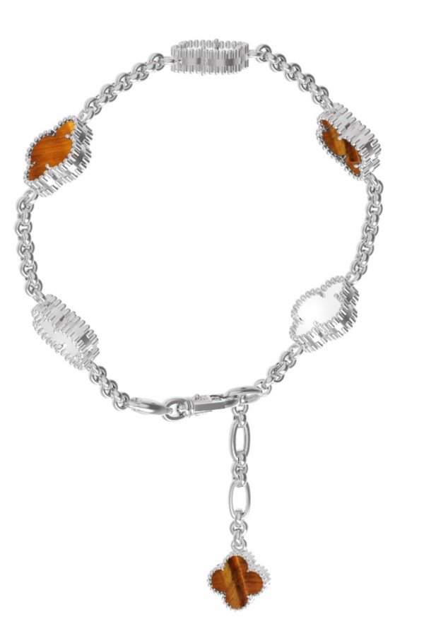 Браслет из белого золота c тигровым глазом и перламутром