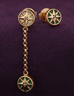 Серьги из золота c бриллиантами, малахитом и перламутром