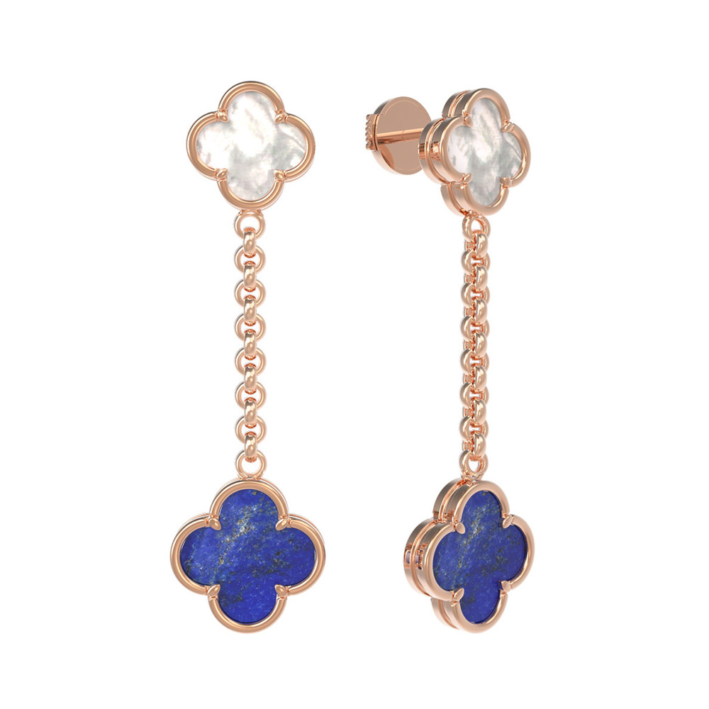 Серьги из красного золота 585 пробы c лазуритом и перламутром