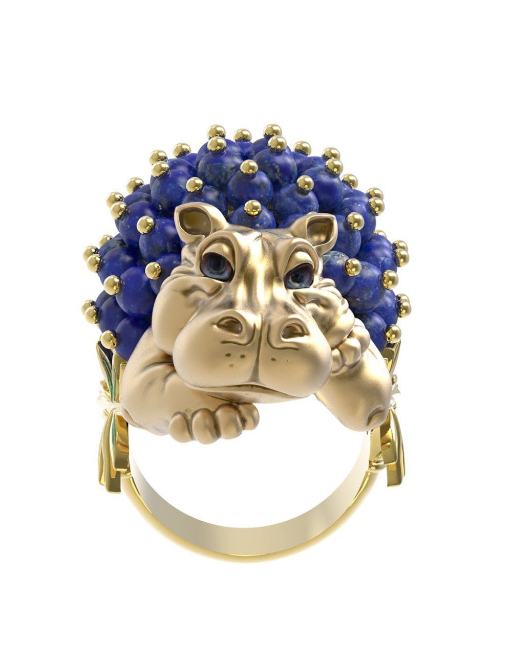 Кольцо из лимонного золота c эмалью и лазуритом