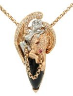 Колье из золота c эмалью, бриллиантами, рубином и ониксом