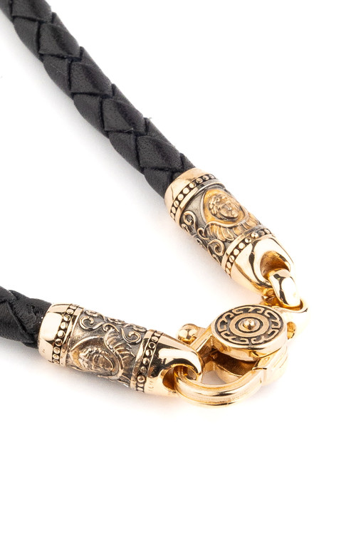 Цепь-шнурок кожа из красного золота 585 пробы c кожаным шнурком