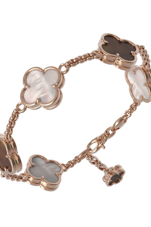 Браслет из золота c тигровым глазом и перламутром