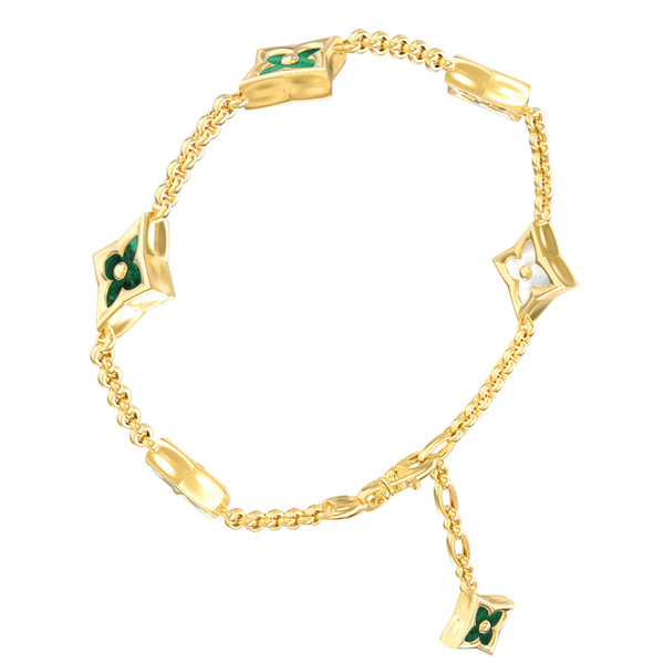 Браслет из лимонного золота 585 пробы c малахитом и перламутром