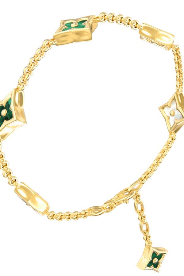 Браслет из лимонного золота c малахитом и перламутром