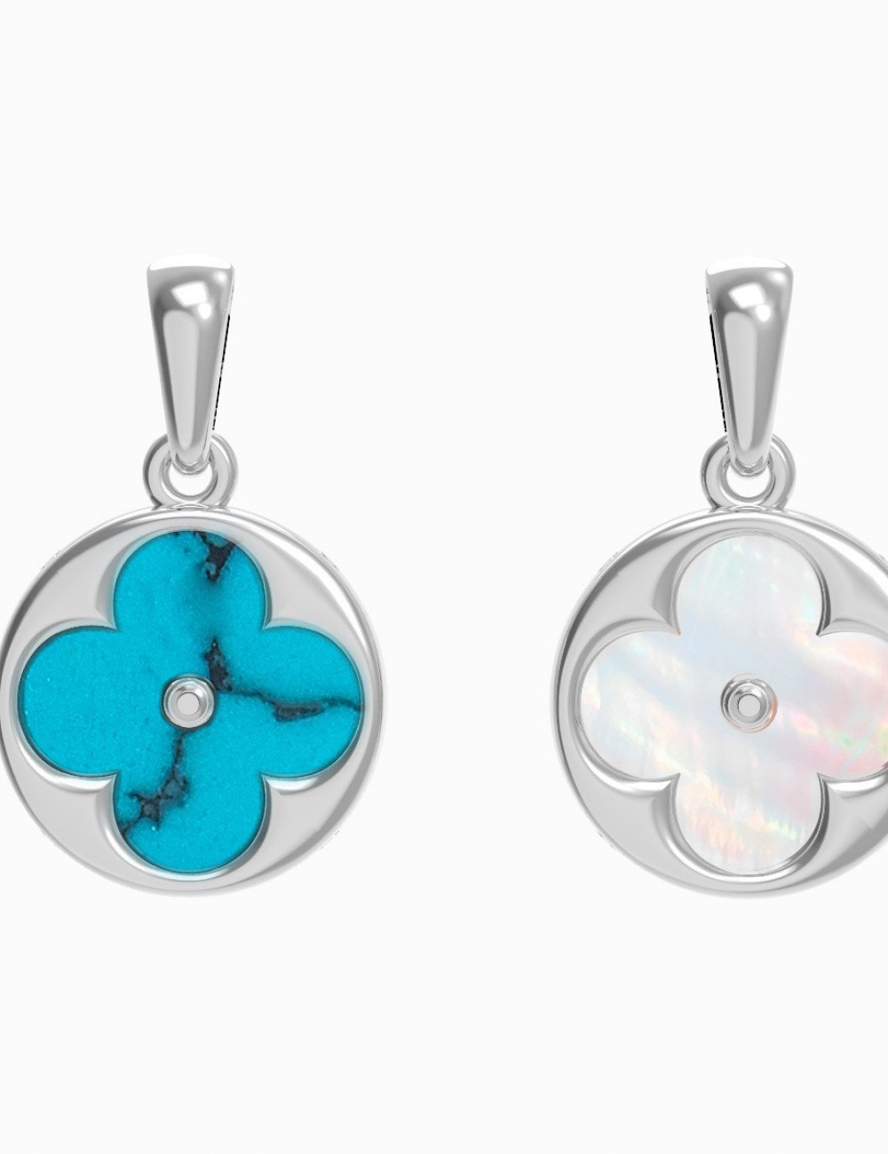 Подвеска из белого золота c бирюзой и перламутром