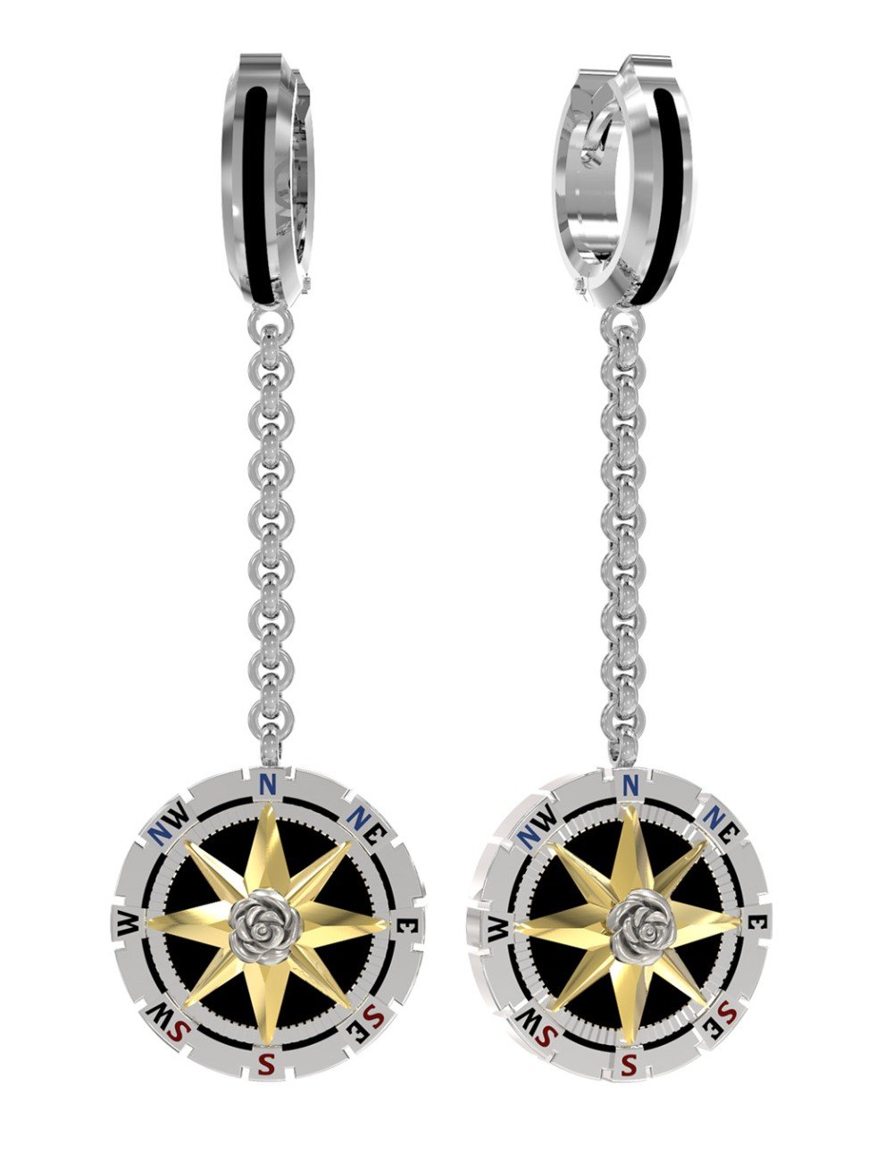 Серьги из белого золота c эмалью и ониксом