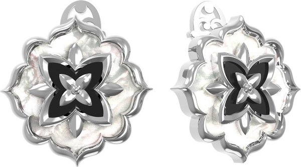 Серьги из белого золота 585 пробы c ониксом и перламутром