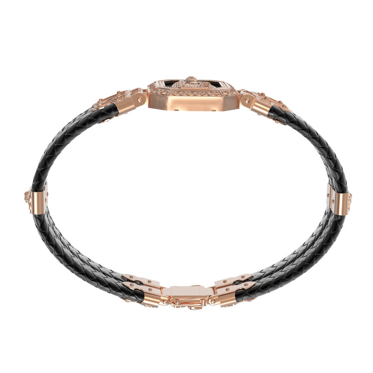 Браслет из красного золота 585 пробы c шнурком и ониксом