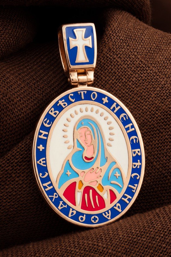 Образок из золота 585 пробы c эмалью