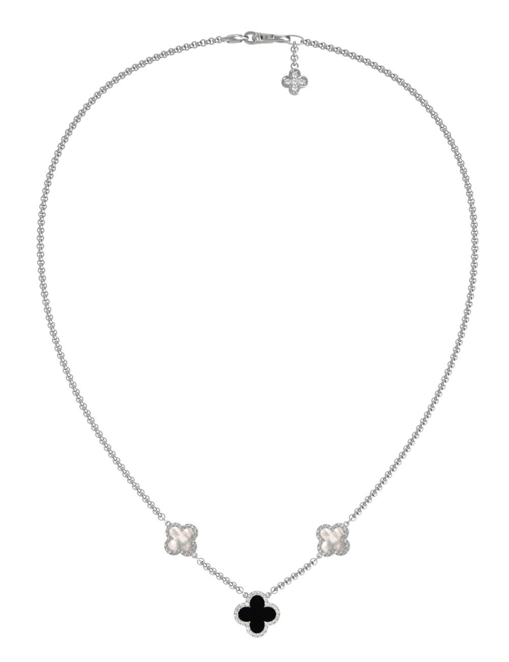 Колье из белого золота c бриллиантами, ониксом и перламутром