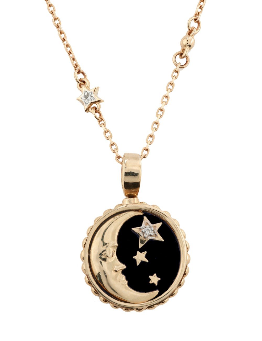 Колье из золота c бриллиантами, ониксом и перламутром