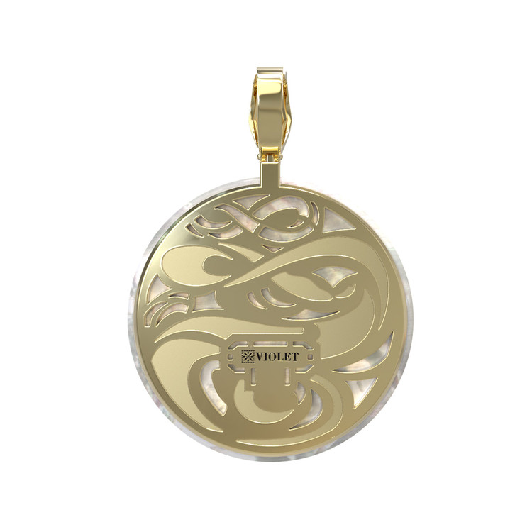 Подвеска из лимонного золота 585 пробы c эмалью и перламутром