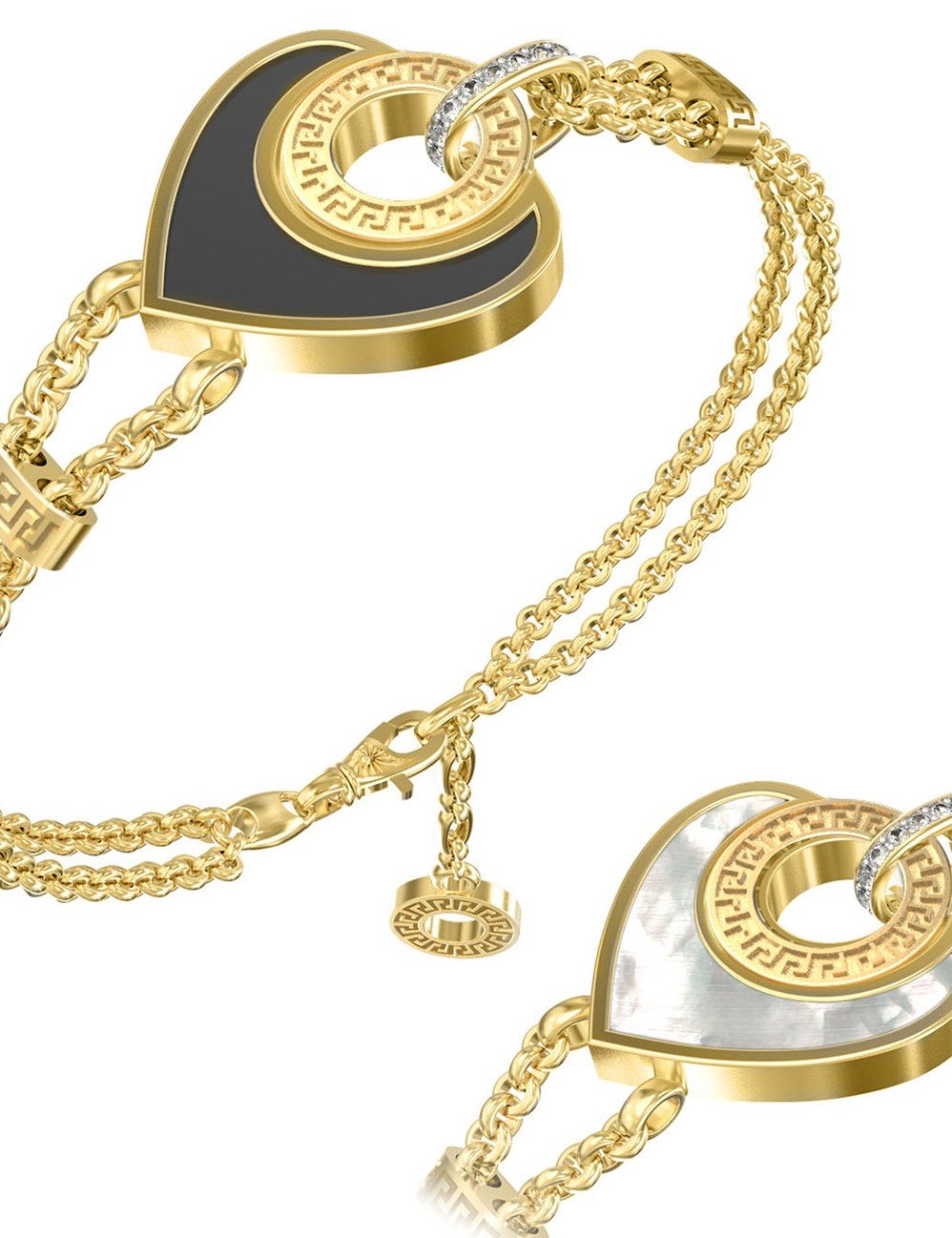 Браслет из лимонного золота c фианитом, ониксом и перламутром