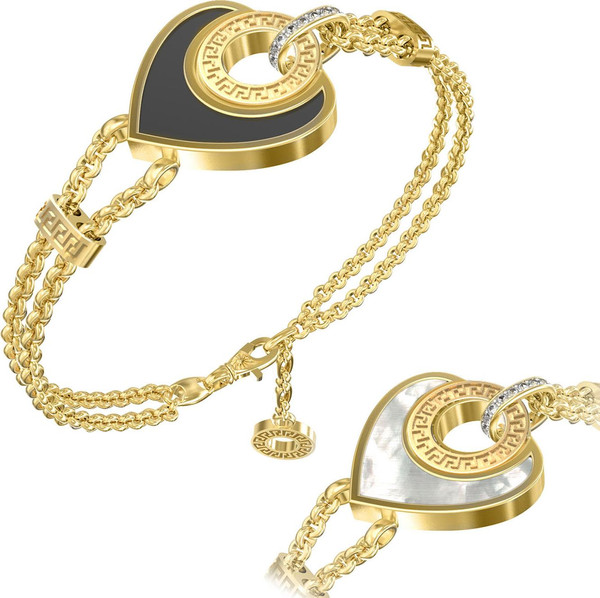 Браслет из лимонного золота 585 пробы c фианитом, ониксом и перламутром