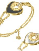 Браслет из лимонного золота c фианитом, ониксом и перламутром