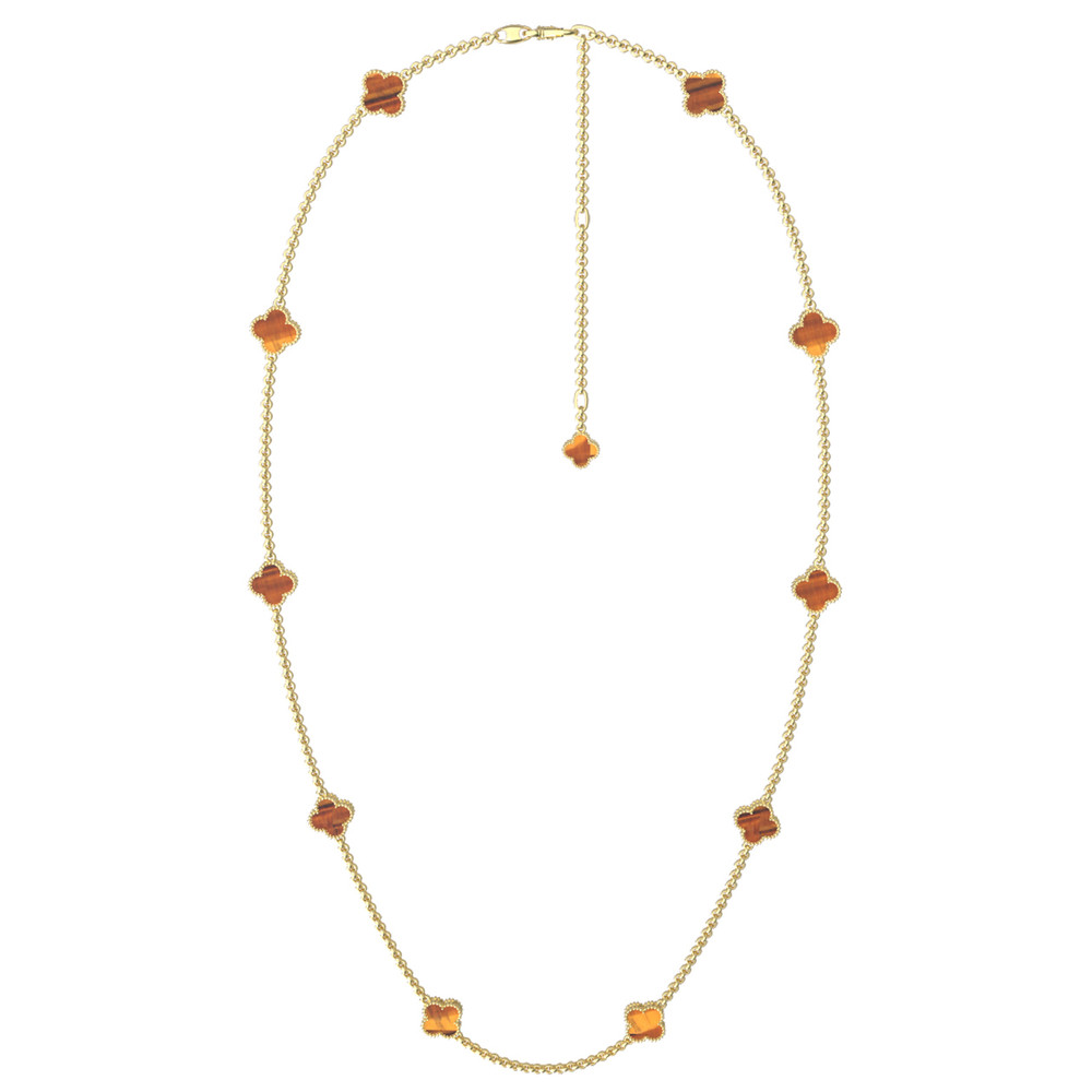 Колье из лимонного золота 585 пробы c тигровым глазом