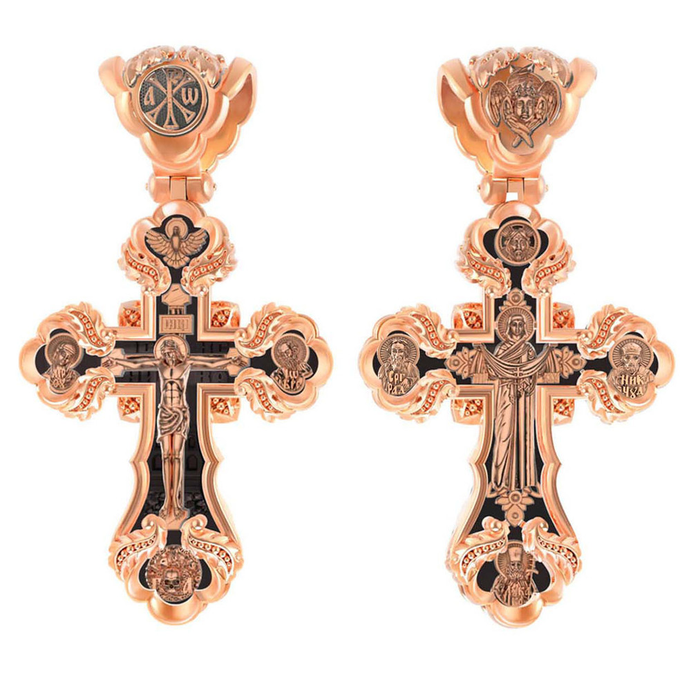 Крест из красного золота 585 пробы c эбеновым деревом