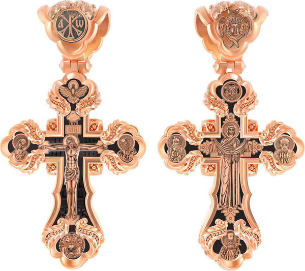 Крест из красного золота 585 пробы c эбеновым деревом