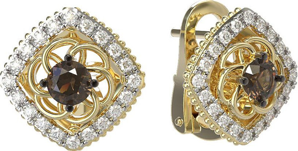 Серьги из лимонного золота 585 пробы c бриллиантами