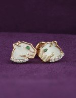 Серьги из золота c бриллиантами, изумрудом и перламутром