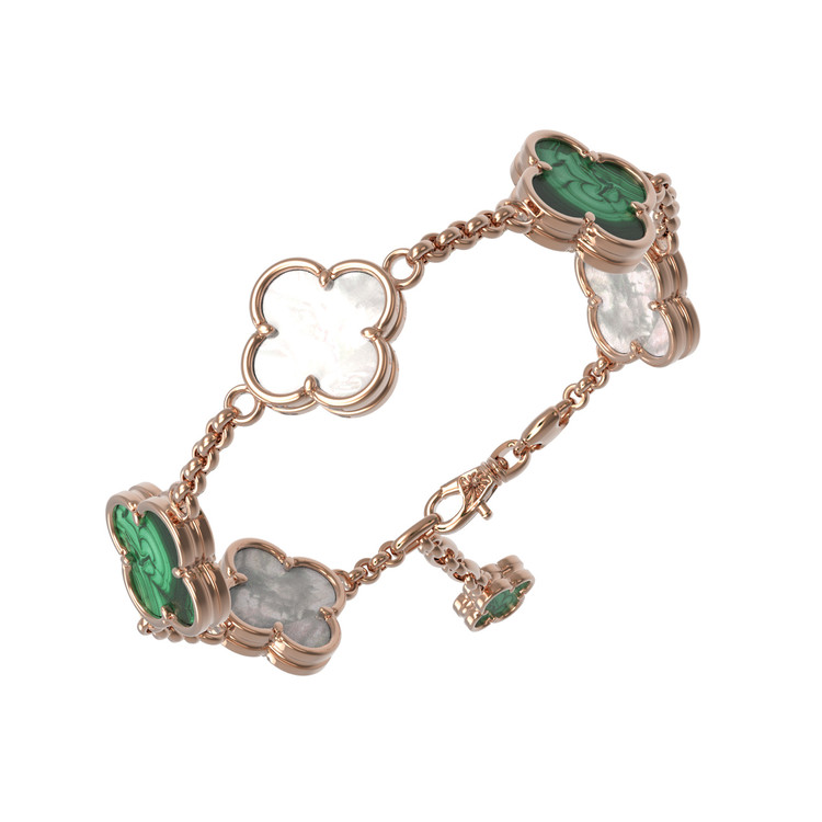 Браслет из красного золота 585 пробы c малахитом и перламутром