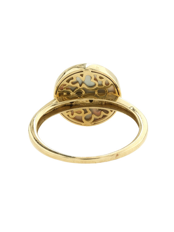 Кольцо из лимонного золота 585 пробы c бриллиантами и перламутром