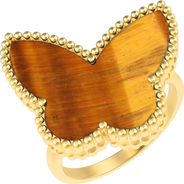 Кольцо из лимонного золота 585 пробы c тигровым глазом