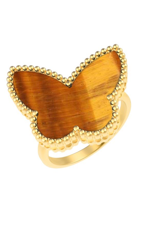 Кольцо из лимонного золота c тигровым глазом