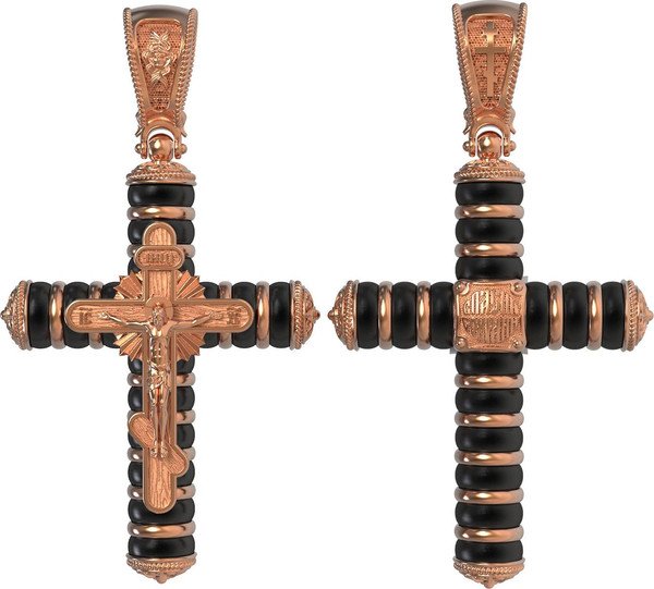 Крест из красного золота 585 пробы c ониксом