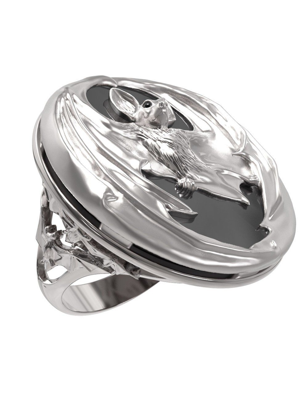 Кольцо из белого золота c эмалью и ониксом