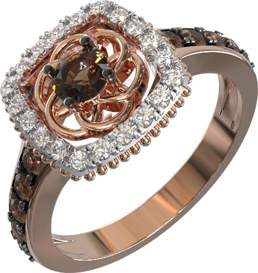 Кольцо из красного золота 585 пробы c бриллиантами