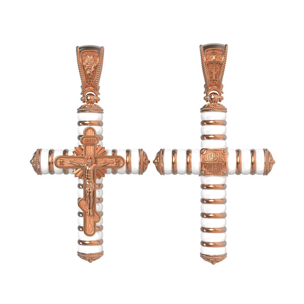 Крест из красного золота 585 пробы c агатом