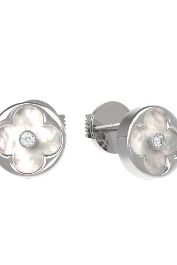 Серьги из белого золота c бриллиантами и перламутром