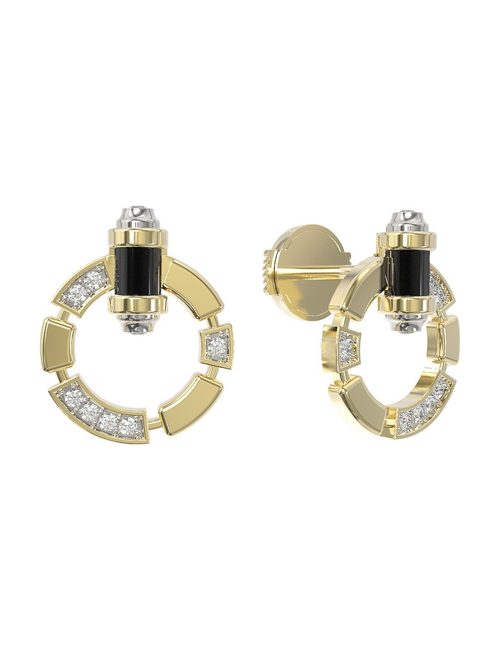 Серьги из лимонного золота c бриллиантами и ониксом