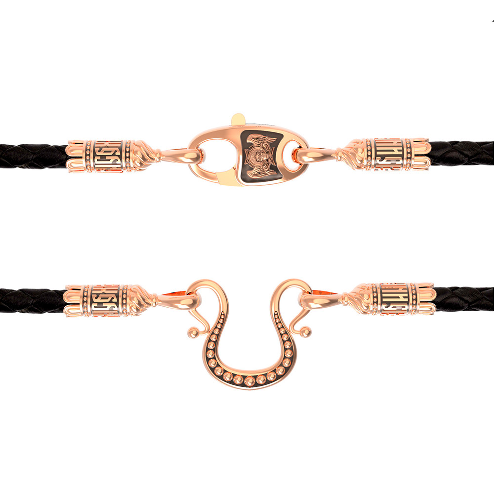 Цепь-шнурок кожа из красного золота 585 пробы c кожаным шнурком