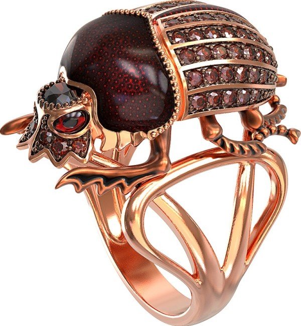 Кольцо из золота c эмалью, фианитом и гранатом