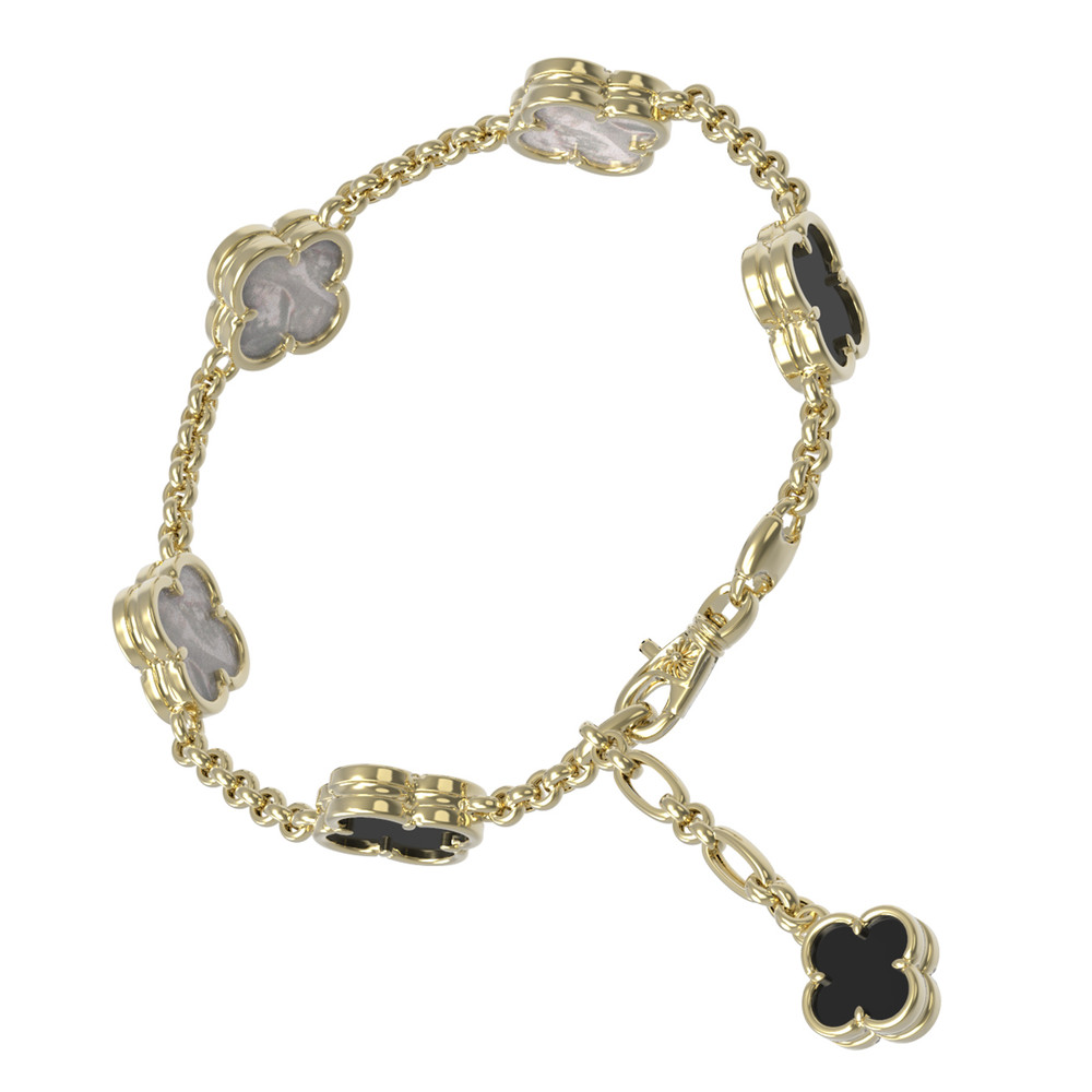 Браслет из лимонного золота 585 пробы c ониксом и перламутром