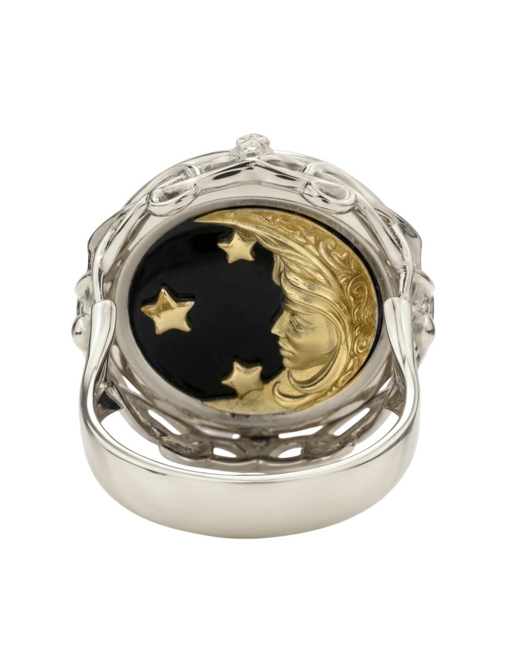 Кольцо из белого золота c ониксом и перламутром