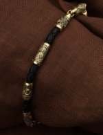 Браслет из лимонного золота c кожаным шнурком