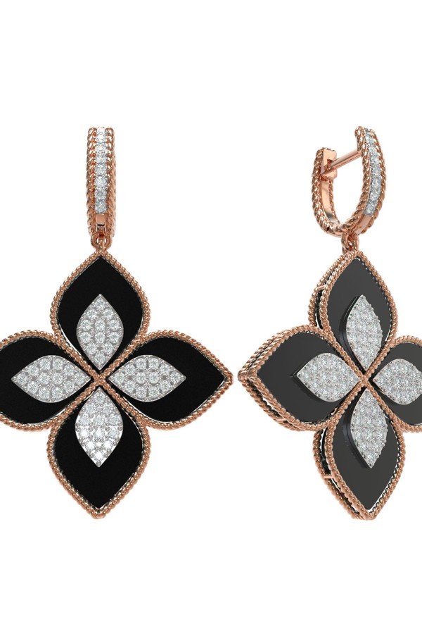 Серьги из золота c бриллиантами и ониксом