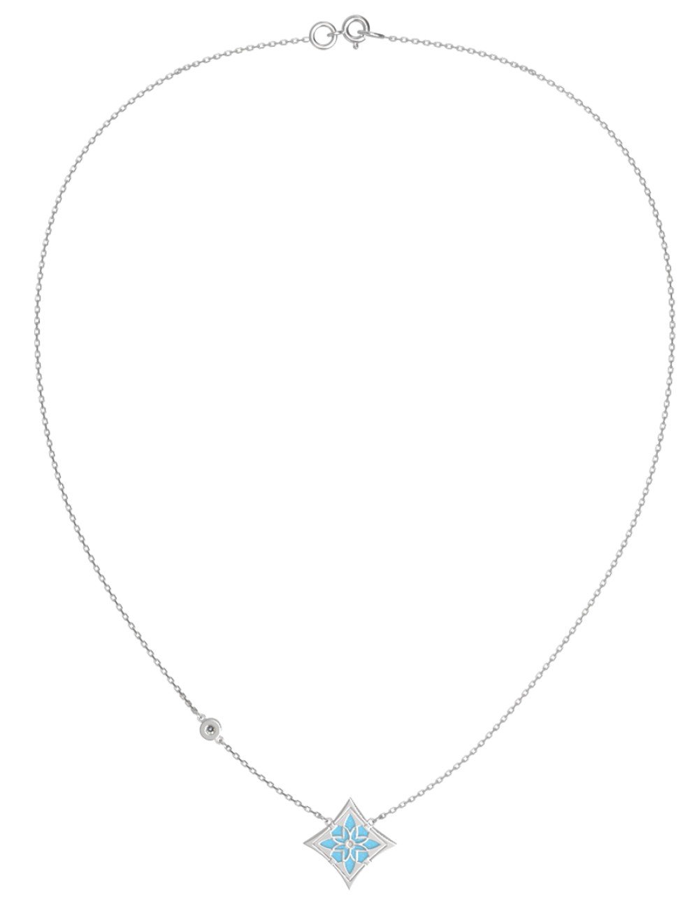 Колье из белого золота c бриллиантами и бирюзой