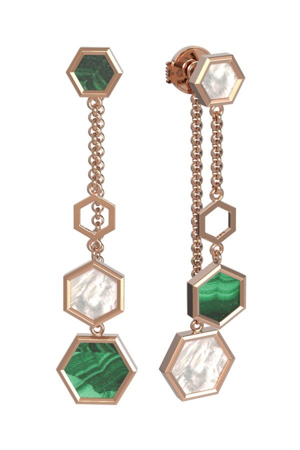 Серьги из золота c малахитом и перламутром