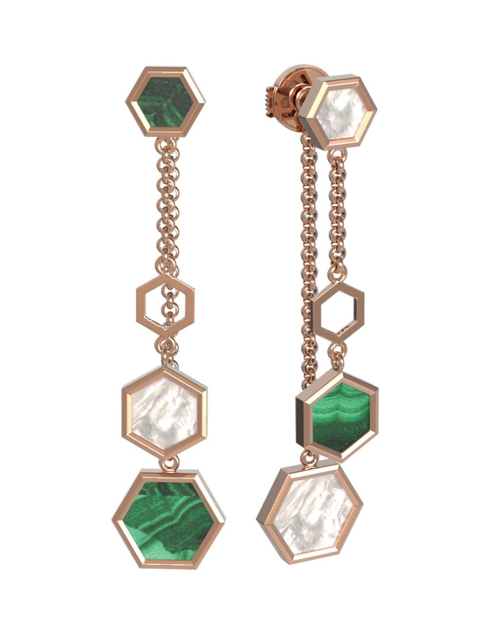 Серьги из золота c малахитом и перламутром