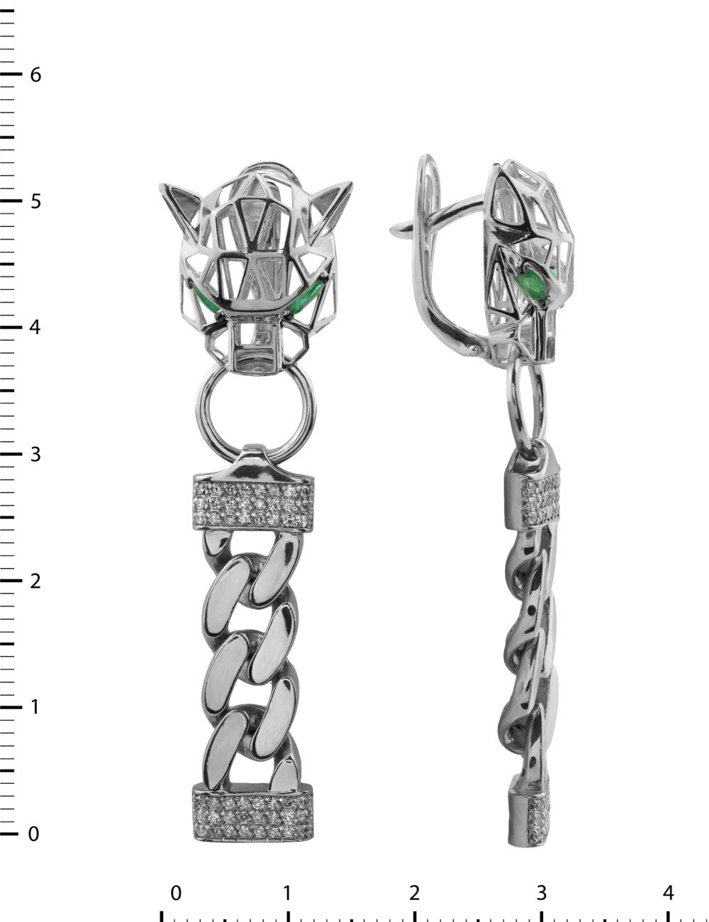 Серьги из белого золота c бриллиантами и изумрудом