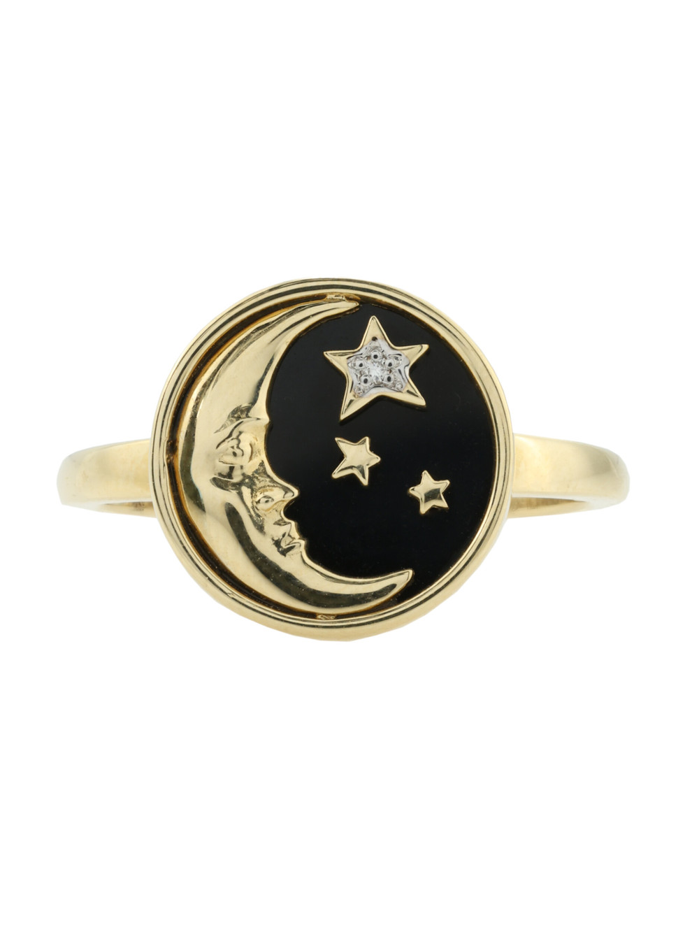 Кольцо из лимонного золота 585 пробы c бриллиантами и ониксом