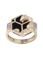 Кольцо из лимонного золота c бриллиантами и ониксом